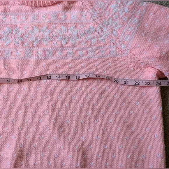 Vintage Handknit Barbie Pink White Fairisle Fall Winter Oversized Cozy Sweater - Picture 4 of 9